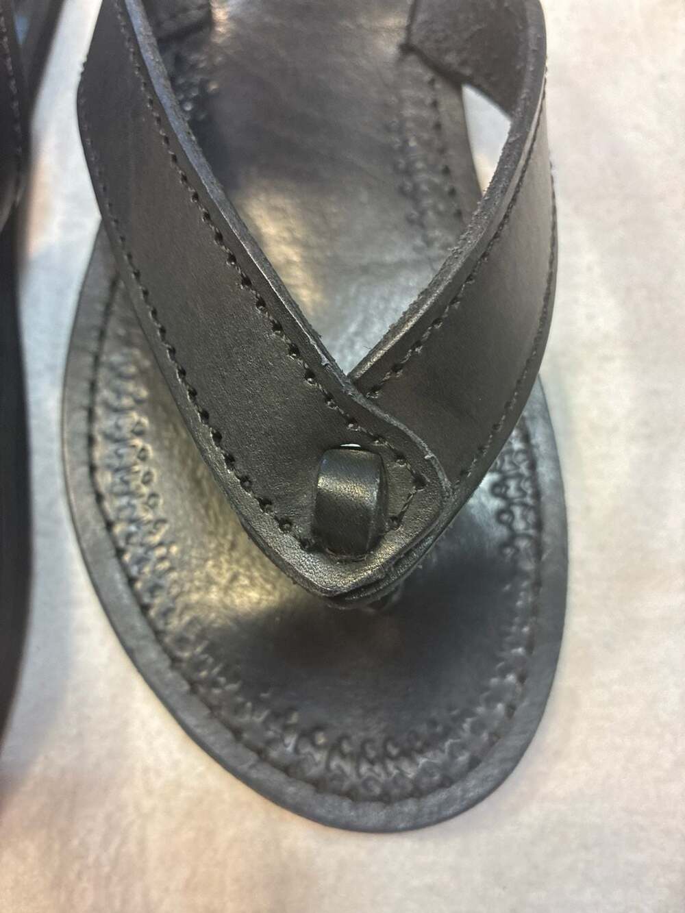 Komuka Handcrafted Black Leather Thong Sandals Flip Flops Size 40 - Picture 3 of 8
